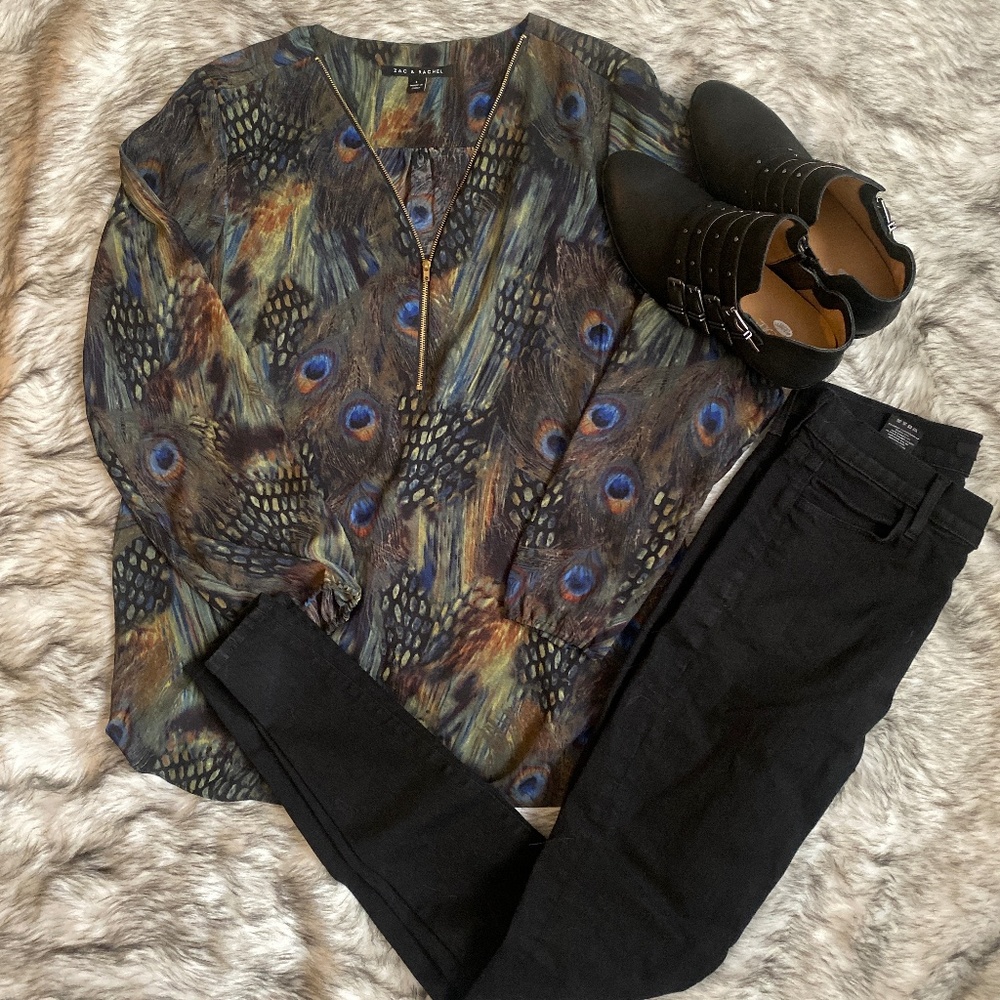 Zac & Rachel - Peacock Zipper Front Blouse - L